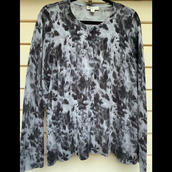 Coldwater Creek dark/light grey tiedye sweather, front buttons, long sleeves, 2X - Picture 1 of 8